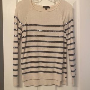 Ann Taylor, XS, black/white light-weight sweater w/ sequins, excellent condition